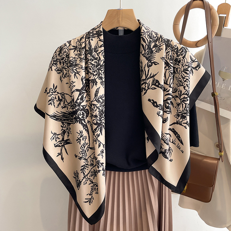 New Design Fashion Design Decoration Hijab Women Floral Printed 90cm Square Twill Scarf