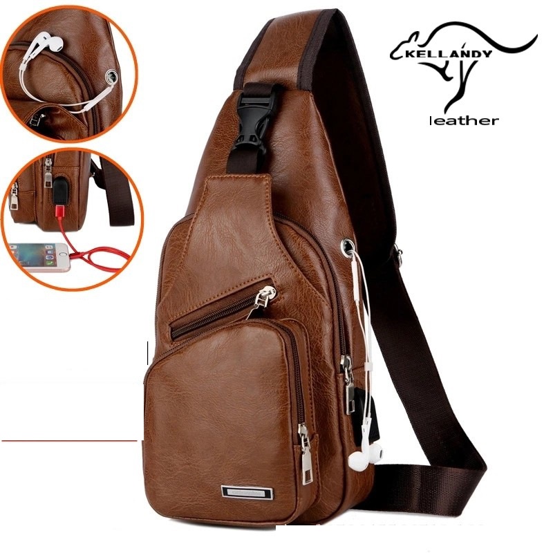 Spot men's chest bag with headphone hole USB men's shoulder bag
