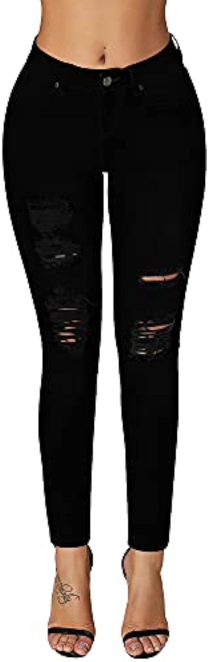 roswear Women's Essentials Ripped Mid Rise Destroyed Skinny Jeans