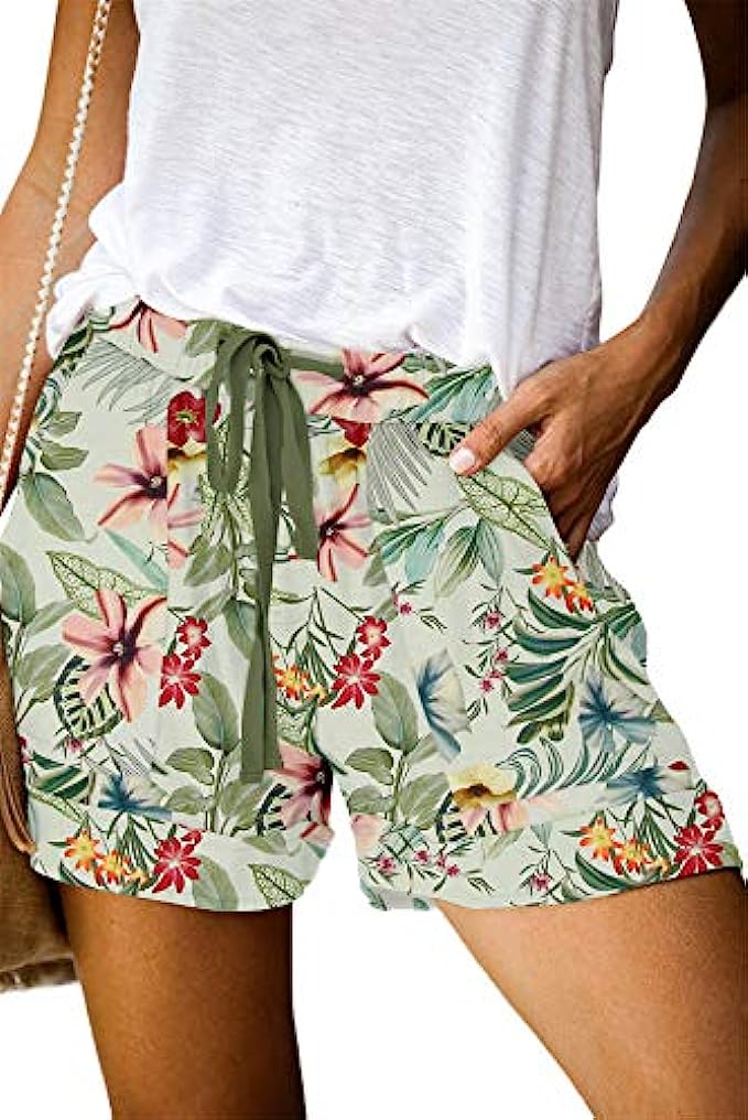 ONLYSHE Womens Casual Drawstring Shorts Summer Elastic Waist Shorts Pocketed Pants