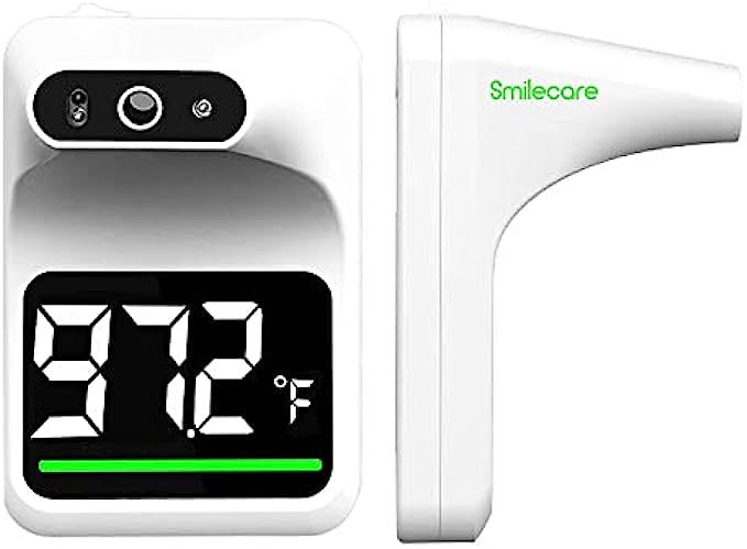 Wall Mounted Thermometer, SmileCare Non-Contact Digital Automatic Infrared Wall Mount Forehead Thermometer for Public Place , Digital Accurate Instant Readings with LCD Display and Fever Alarm