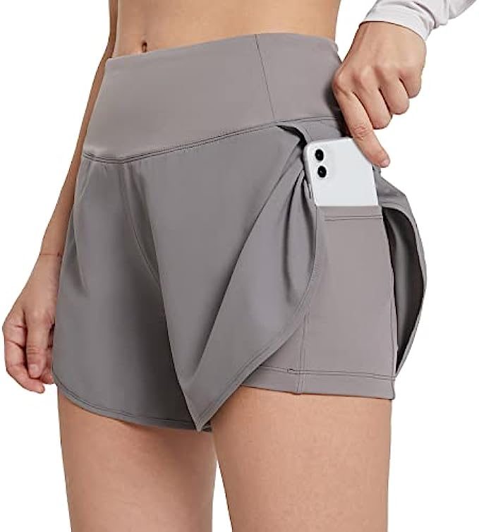 BALEAF Women's 2 in 1 Running Athletic Shorts with Liner Lightweight Quick-Dry Workout Active Yoga Shorts with Pockets
