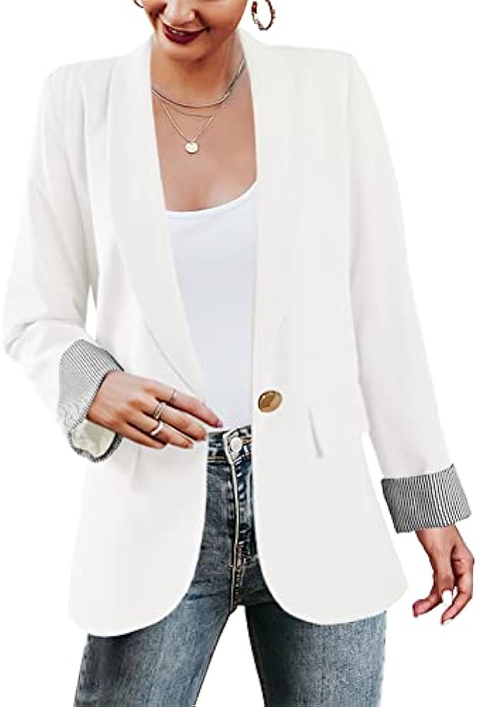 Aoysky Womens Blazer Jacket Casual Open Front Button Loose Fit Long Sleeve Office Work Suit Coat with Pocket