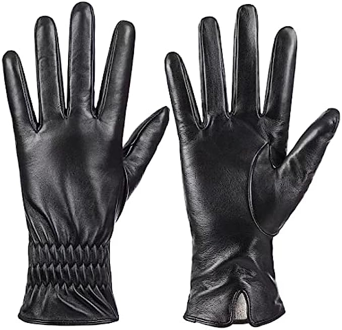 Womens Genuine Sheepskin Leather Gloves, Winter Warm Touchscreen Texting Cashmere Lined Driving Motorcycle Dress Gloves