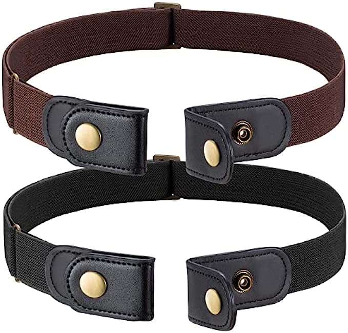 2 Pack No Buckle Free Elastic Belt for Women Men, Comfortable Adjustable Invisible Stretch Waist Belt for Jeans Shorts Pants