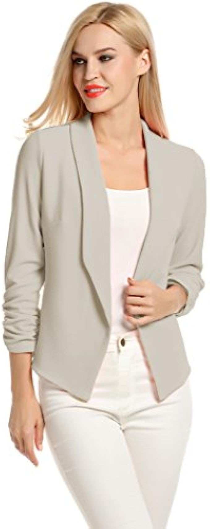 POGTMM Women 3/4 Sleeve Blazer Open Front Cardigan Jacket Work Office Blazer