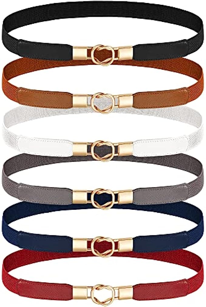 6 Pieces Skinny Women Belts for Women Belts for Dresses Elastic Waist Belt Retro Stretch Women Dress Belt Vintage Thin Stretchy Ladies Skirts Sweaters
