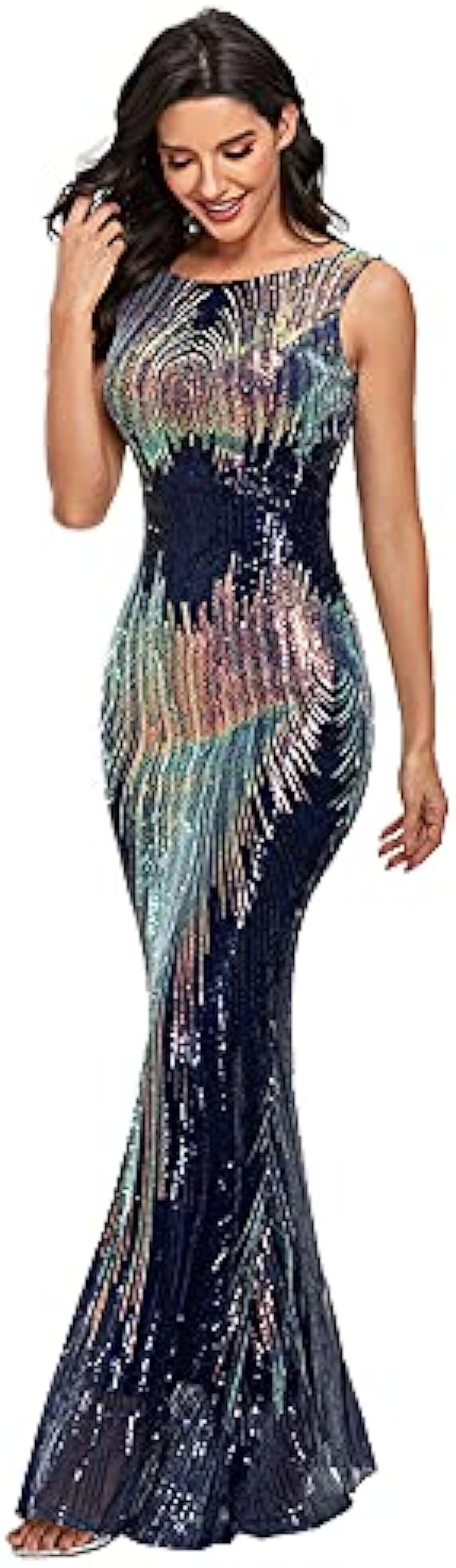 LiveZou Women's Double V-Neck Sequined Evening Party Maxi Dress