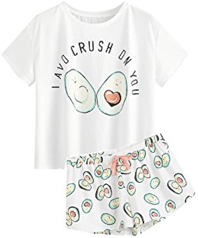 DIDK Women's Cute Cartoon Print Tee and Shorts Pajama Set