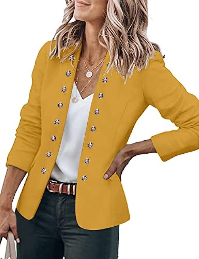 GRAPENT Women's Business Casual Buttons Pockets Open Front Blazer Suit Cardigan
