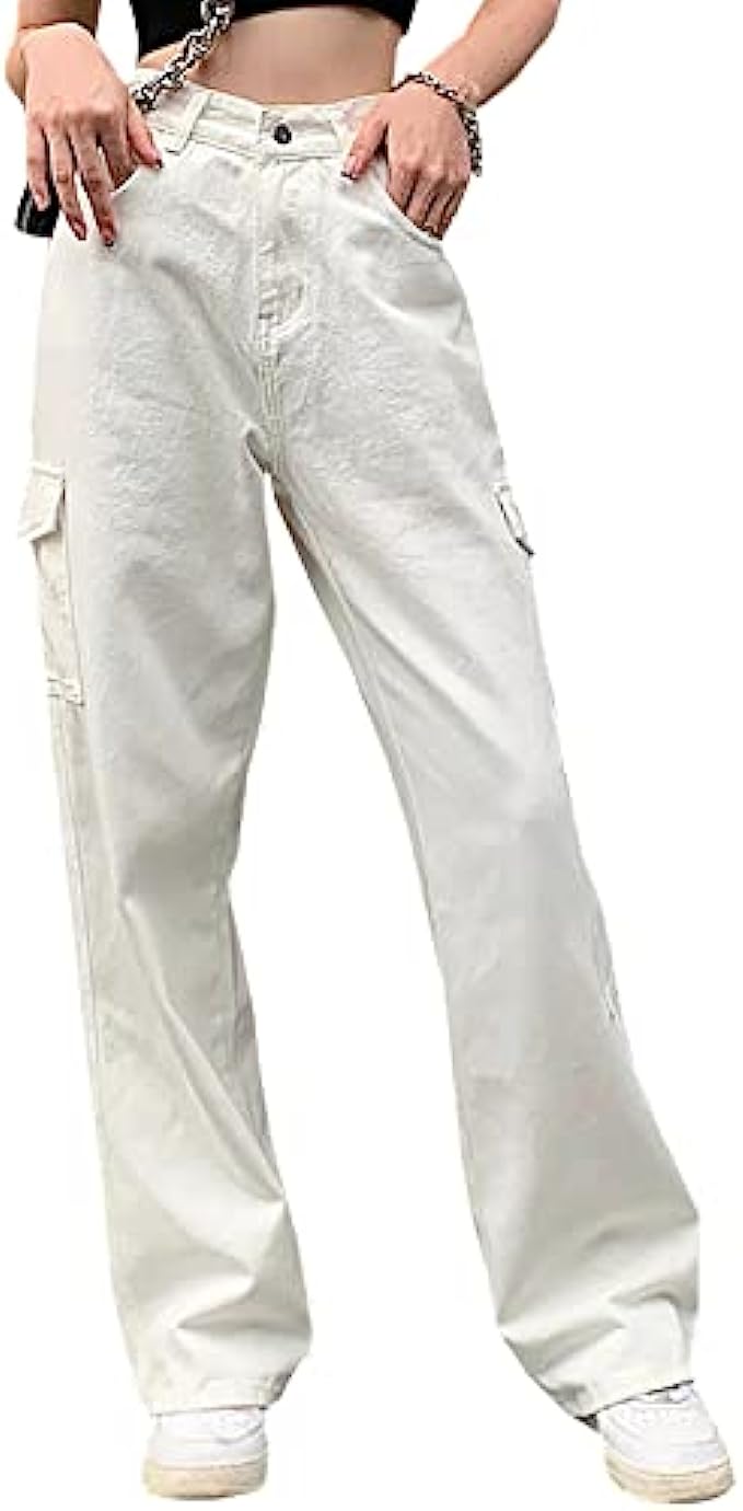 LONGYIDA High Waisted Baggy Jeans for Women Stretch Straight Y2K Wide Leg Denim Pants Casual Cargo Jeans