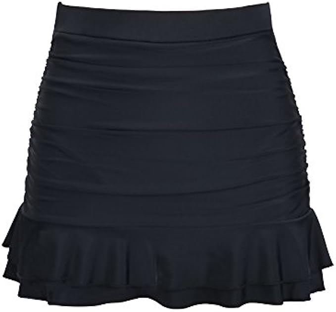 Hilor Women's Skirted Bikini Bottom High Waisted Swim Bottom Shirred Ruffle Swim Skirt