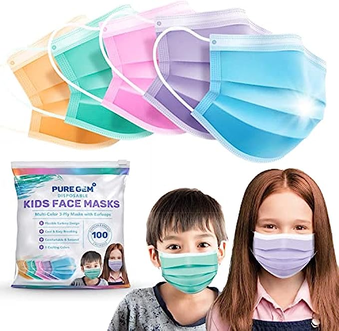[Pack Of 2,000] kids Disposable Face Masks Boys and Girls 3-Ply Masks | Facial Cover with Elastic Earloops For Childcare, School (Colorful)