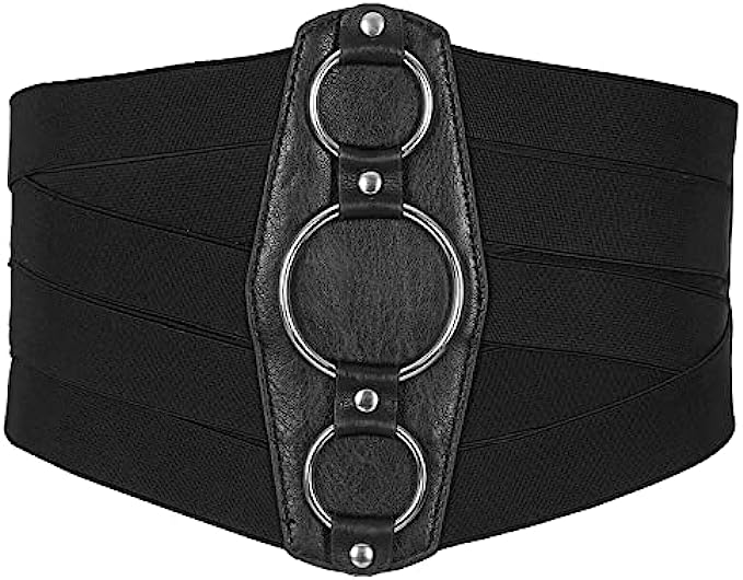Moessa Women's 7 Inch Wide Lattice Corset Waspie Elastic Waist Belt