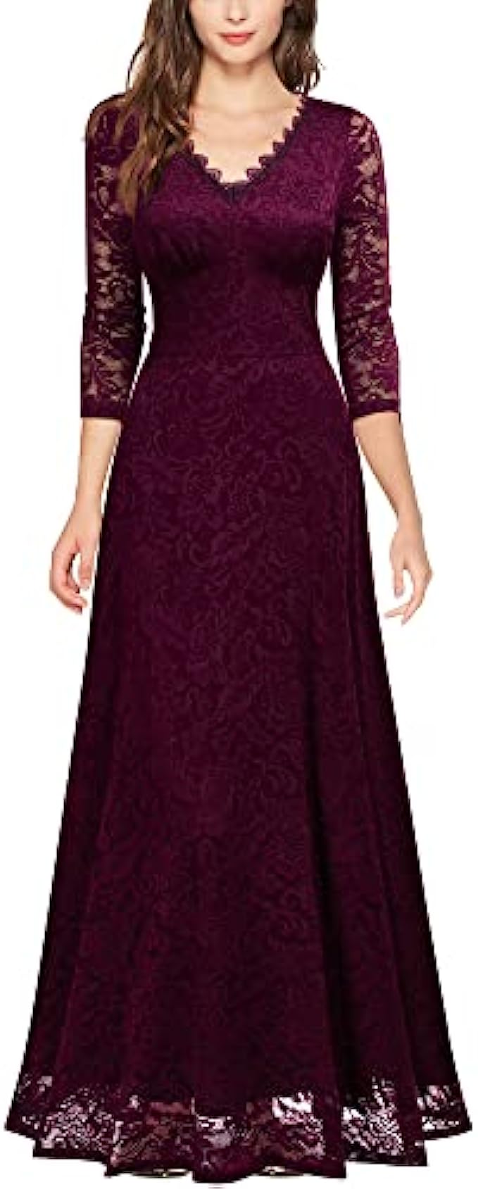 MISSMAY Women's Formal Floral Lace 2/3 Sleeves Bridesmaid Party Maxi Dress