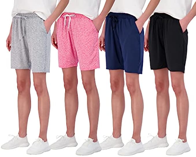 4 Pack: Women's Dry-Fit Athletic 7" Bermuda Long Shorts Casual High Waisted Running Shorts Pockets (Available in Plus Size)