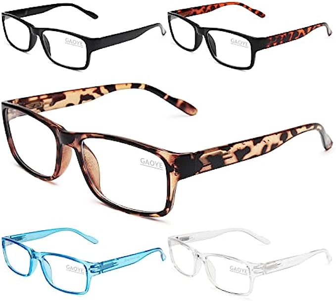 Gaoye 5-Pack Reading Glasses Blue Light Blocking,Spring Hinge Readers for Women Men Anti Glare Filter Lightweight Eyeglasses (#5-Pack Mix Color, 1.0)