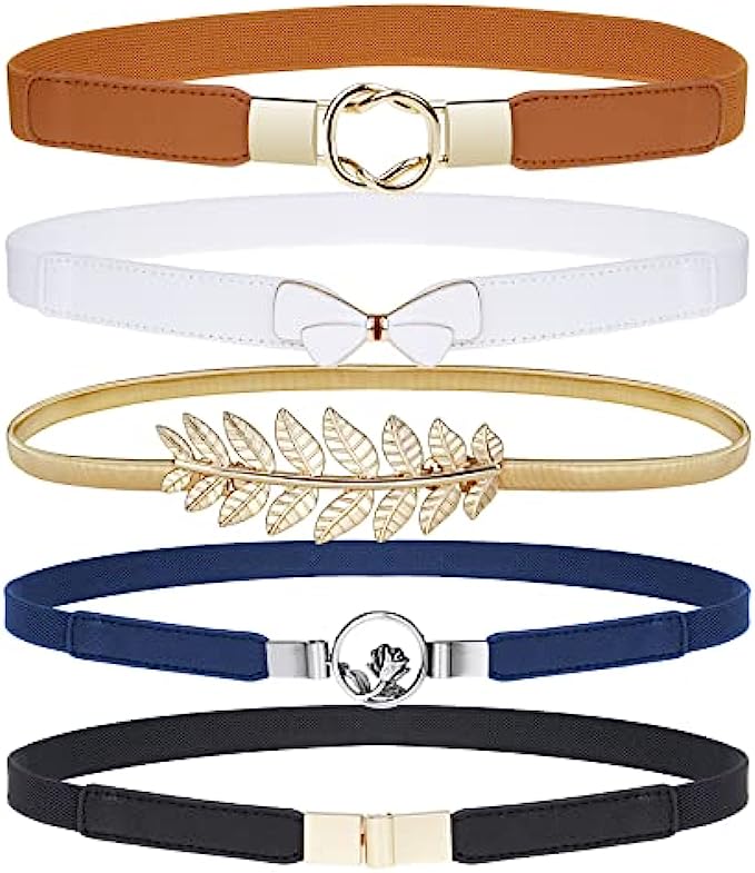Skinny Belts for Women 5 Pack,EAONE Fashion Dress Belts Stretch Women Waist Belts Plus Size Elastic Waist Band for Dresses