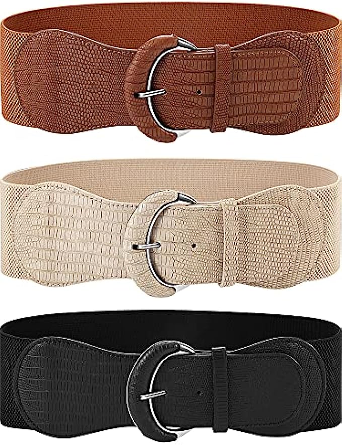 3 Pieces Women Wide Belt for Dresses Women Dress Belt Stretchy Cinch Belt Leather Elastic Belt for Ladies Dress Decoration