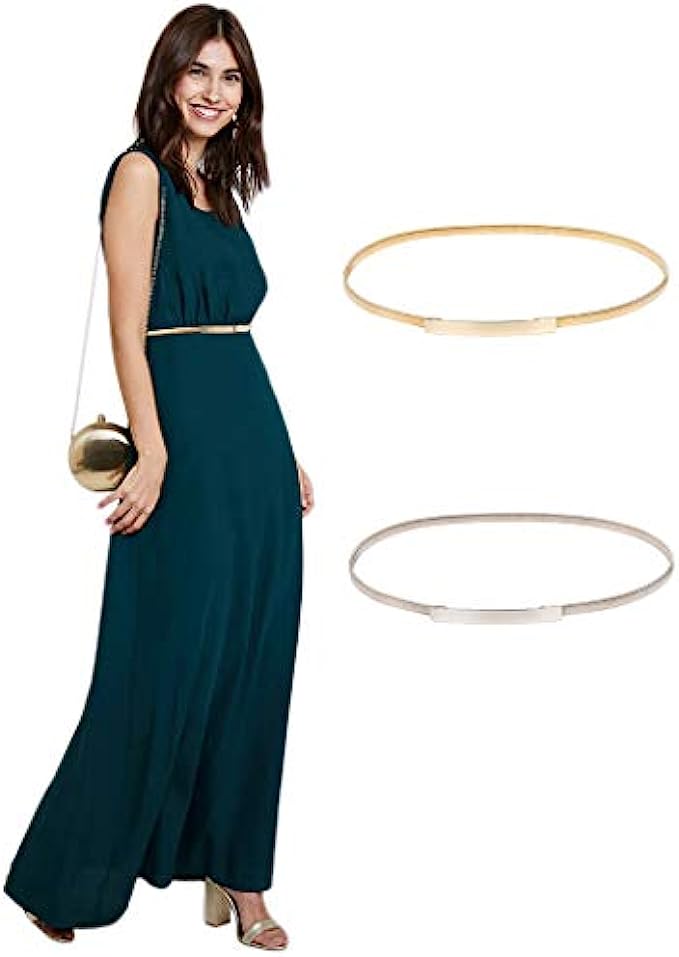 GRACE KARIN Women Skinny Metal Cinch Belt Gold Waistband Elastic Waist Belt CL633
