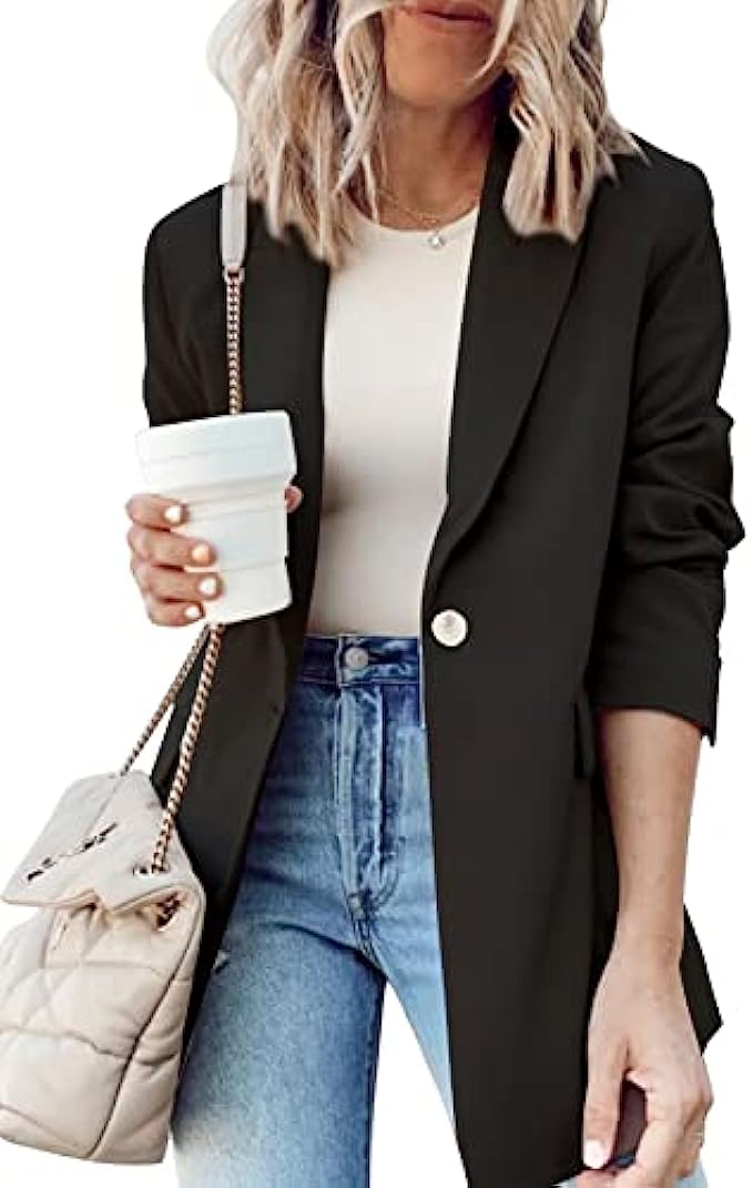 Dokotoo Womens 2022 Fashion Fall Lapel Collar Buttons Blazer Jackets for Women Business Casual
