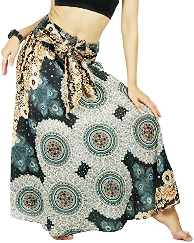 PumPumpZ Bohemian Gypsy Long Skirt for Women Hippie Boho Print Maxi Dress for Beach Dance Yoga. US Size 0-16