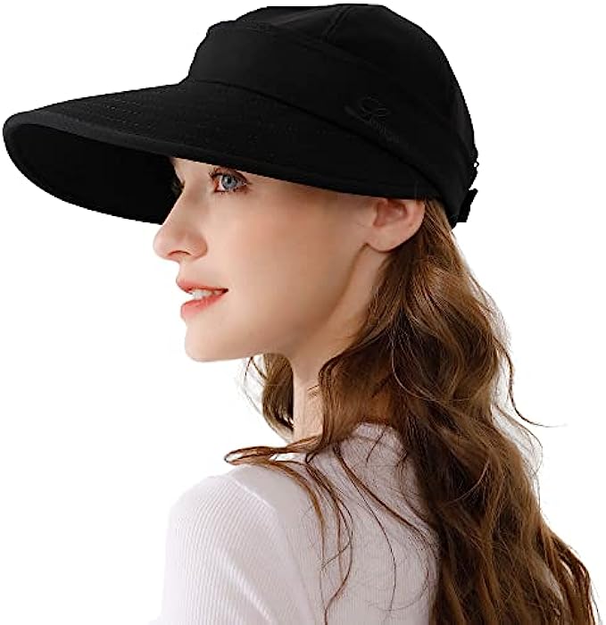Womens Sun Hat, 2 in 1 Zip-Off Sun Protection Visor Beach Hat for Women, Packable Golf Hat