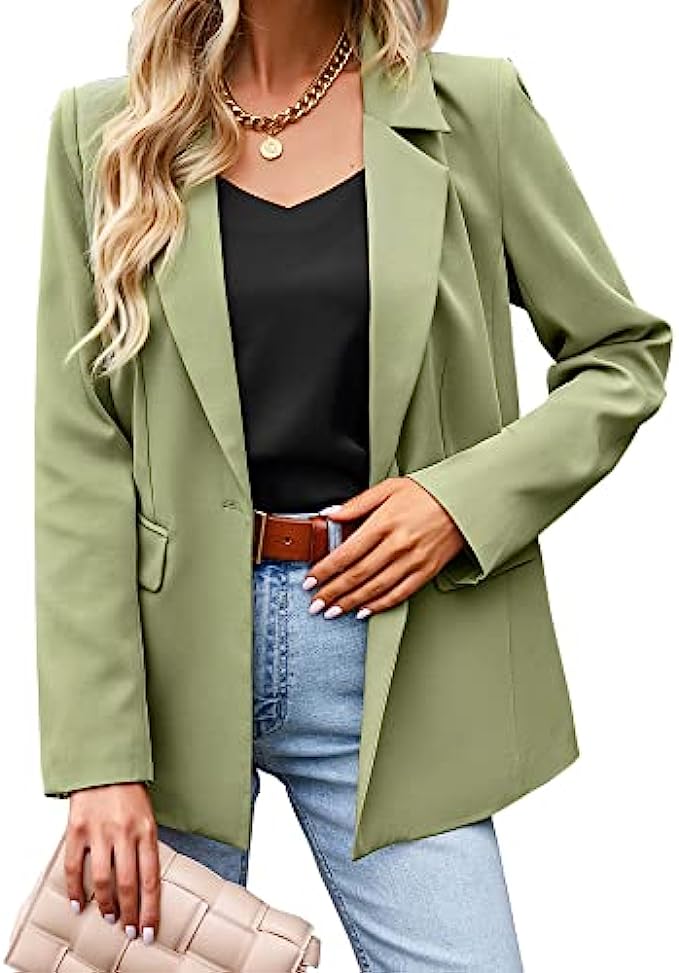 OUGES Women Casual Open Front Blazer Long Sleeve Lapel Button Work Office Blazer Jackets