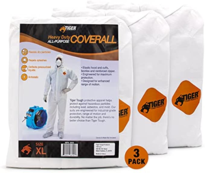 Heavy Duty All Purpose Coverall, Engineered for Maximum Protection &amp; Comfort (Pack of 3 X-Large Coveralls) by Tiger Tough