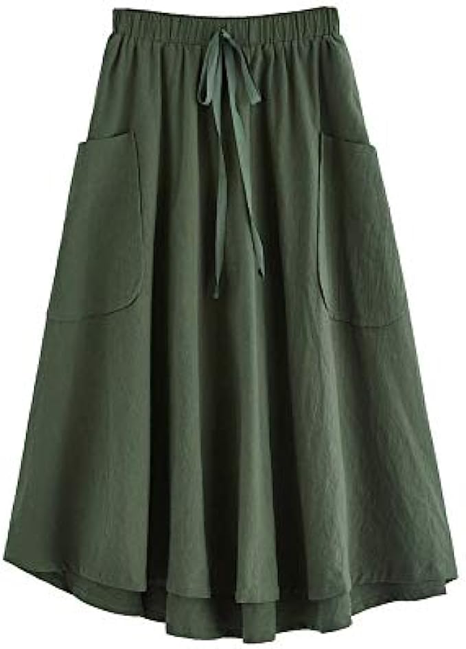 SweatyRocks Women's Casual High Waist Pleated A-Line Midi Skirt with Pocket