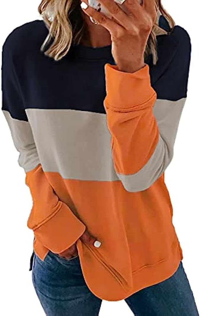 FARYSAYS Women's 2022 Casual Crewneck Sweatshirt Long Sleeve Loose Side Split Pullover Tops