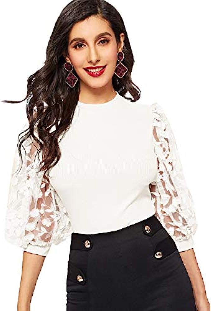 Romwe Women's Summer Short Sleeve Mock Neck Casual Blouse Tops