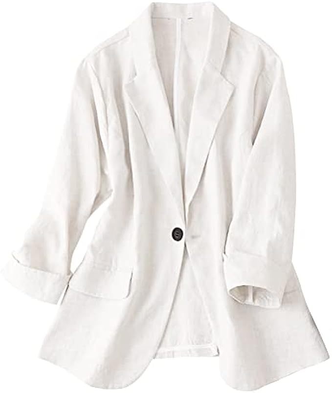 IDEALSANXUN Womens Cotton Linen Blazer Notch Lapel One Button Suit Coat Jackets