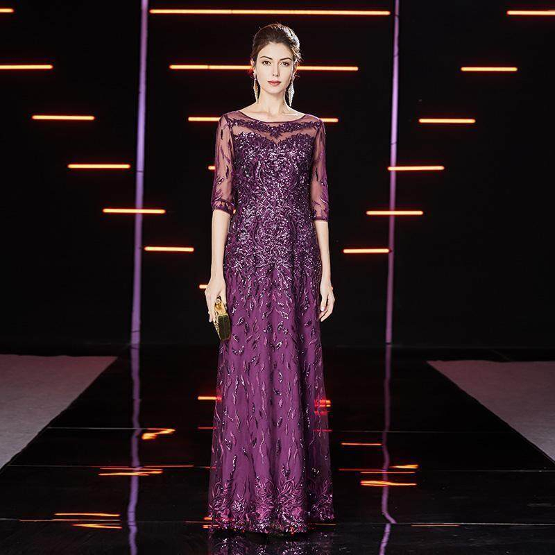 Purple High End Wedding Mother Dresses Noble Korean Sytle Happy Mother-in-law Wedding Dress Sequins Plus Size Women Party Dress