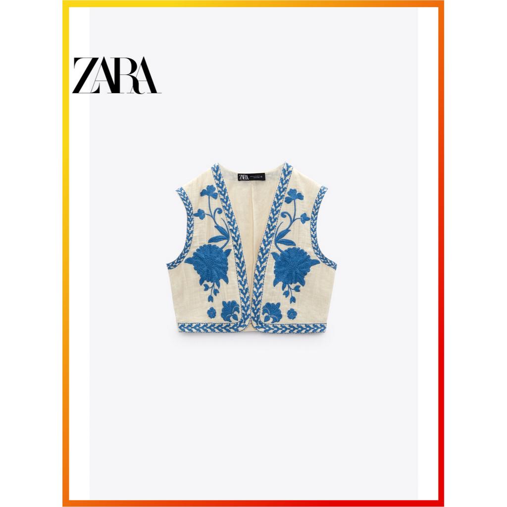 ZARA New Women's Embroidered Open Front Sleeveless Cotton Tank Top 6895023 250