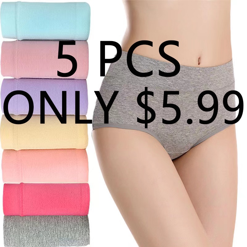 [Ready Stock] 5PCS Cotton Panties Women Middle Waist Underwear Ladies Slim Body Panties Shaper Panty Soft Breathable Briefs