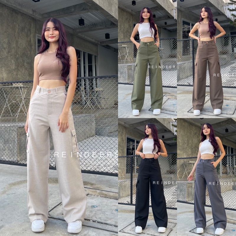 S-3XL High Waisted Cargo Pants Front Button Women