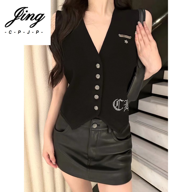 2023 Early Autumn New Embroidery V-neck Short Sleeveless Vest Suit Vest