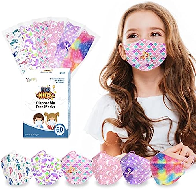 Halloween KF94 Kids Face Mask Disposable, 60 Pack Individually Wrapped Masks,4-Ply Breathable Safety Masks for Boys and Girls