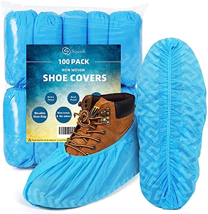 Shoe Covers Non Slip, 100 Pack(50 pairs) Thick Extra Disposable Boot Covers Slip Proof Shoe Cover for Indoors Outdoors Recyclable Durable Protector Covers Fits Virtually Most Shoes