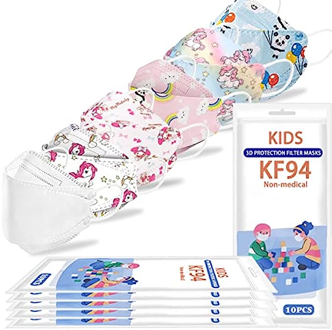 LOGAO【60 Packs Individually Packaged】 of KF94 Disposable Fish Mouth Type Child Safety Four-Layer Protective mask, Kids Disposable Face Masks Comfortable Breathable ,and Protection Rate of 95% ,Suitabl