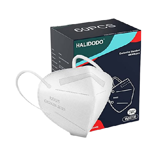 HALIDODO 60 Packs KN95 Face Mask, 5-Ply Comfortable Filter Safety Mask, Protective Face Cover Mask (White)