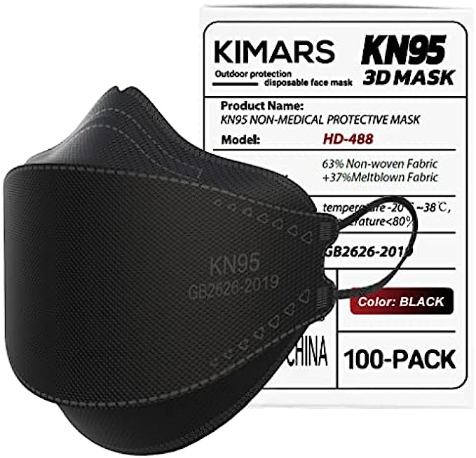 KIMARS KN95 Face Masks 100 Pack, Breathable Comfortable and Disposable KN95 Mask, Black