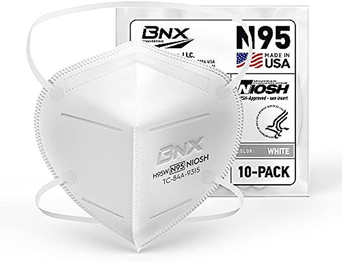 BNX N95 Mask NIOSH Certified MADE IN USA Particulate Respirator Protective Face Mask (10-Pack, Approval Number TC-84A-9315 / Model H95W) White