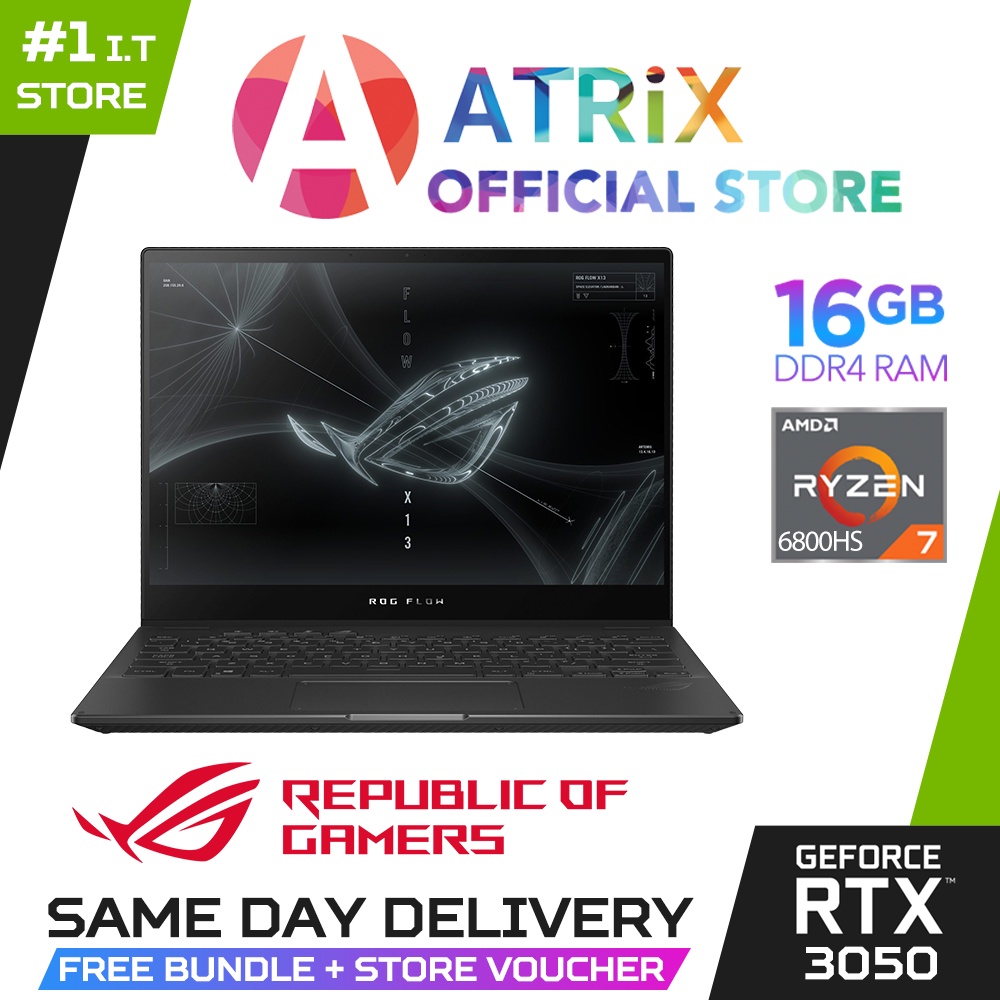 【Same Day Delivery】ROG Flow X13 | GV301RC-LI095W | 13.4" UHD+ | RTX3050 | Ryzen 7 6800HS | 16GB/512GB