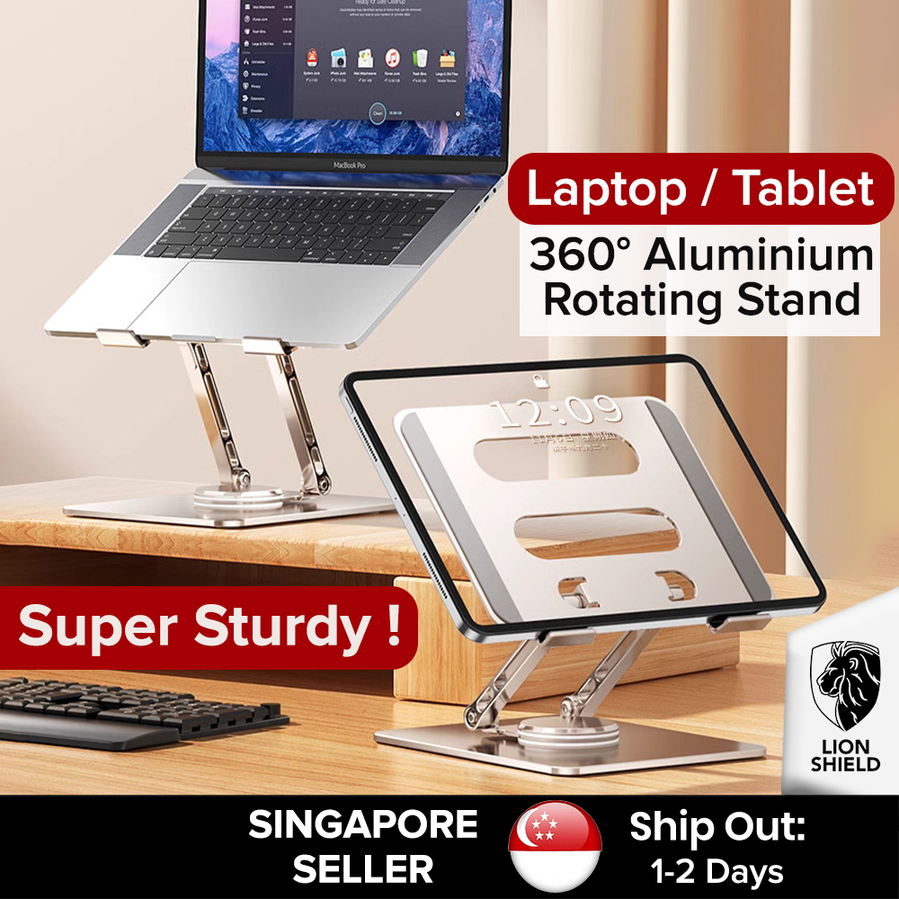 (SG) LionShield 360° Rotating Aluminium Laptop Stand / Tablet Stand - Multi Angle Height Adjustable and Foldable Stand