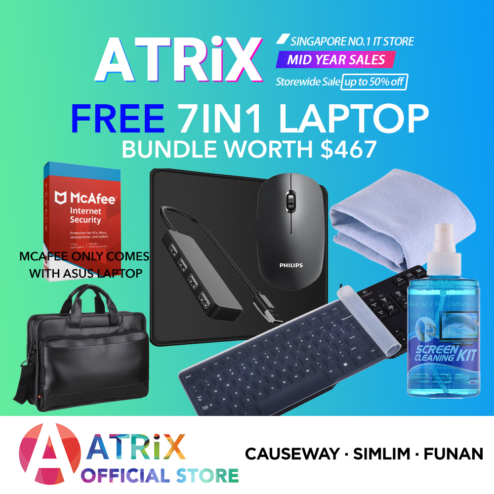 7IN1 Bundle | Philips Wireless Mouse, Keyboard Cover, USB Hub, Mousepad, Bag, Cleaning Kit, McAfee AV(only ASUS)