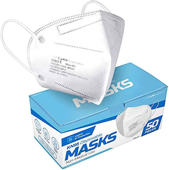 Lyka Distribution KN95 Face Masks - 50 Pack - 5 Layer Protection Breathable KN95 Face Mask - Filtration>95% with Comfortable Elastic Ear Loop | Non-Woven Polypropylene Fabric