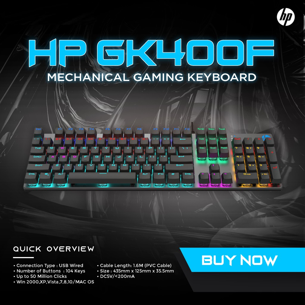 HP GK400F WIRED MECHANICAL GAMING RGB KEYBOARD WITH BLUE SWITCH , ANTI RUST &amp; SCRATCH AND METAL FRAME