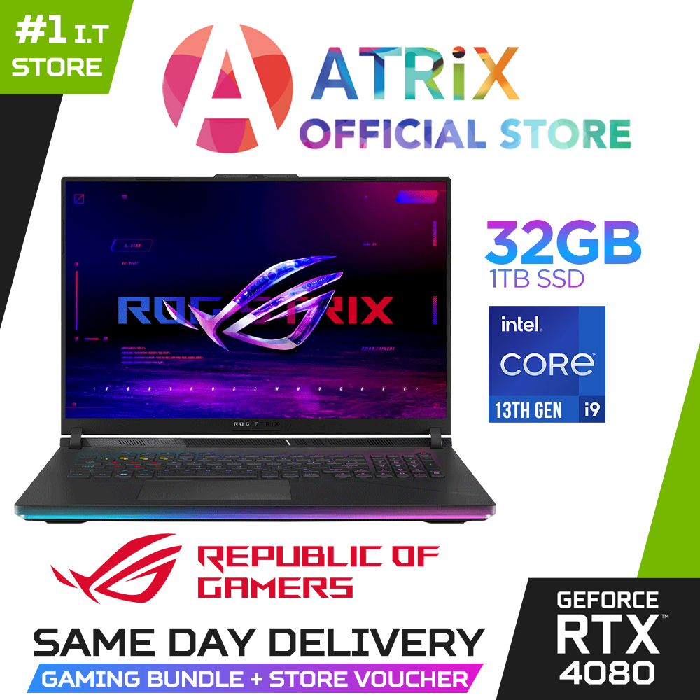 【Same Day Delivery】ROG Strix SCAR 18 G834JZ-N6039W | 18" QHD+ | i9-13980HX | RTX 4080 | 32GB RAM | 1TB SSD | Win11 | 2Y